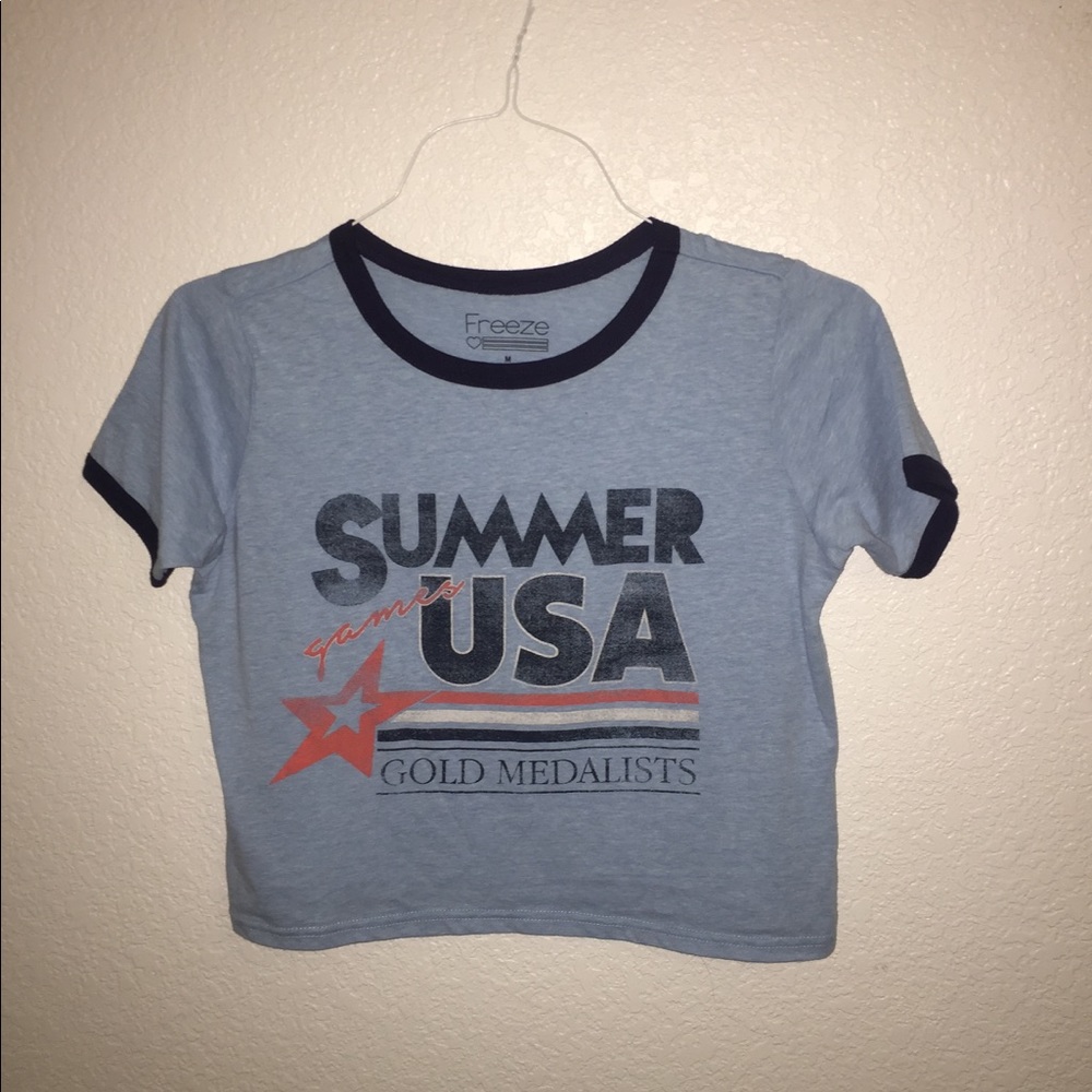 Graphic olympics crop top with faded print